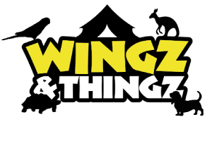 Wingz & Thingz logo exotic animals, dog and glamping tent
